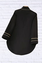 Decorative Button Hight-Low Blazer with Cuff Trim