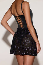 Satin Corset Square Neck Sequin Skirt Bodycon Mini Graduation Mini Dress