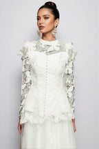 Greetk Folds Lace Butterfly Top Maxi Dress Two-Piece Set