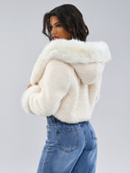Hooded Faux Fur Coat In White Eco-friendly Winter Cropped Jacket For Women 2026