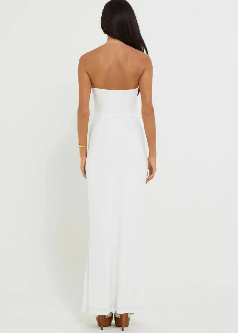 Strapless Metal Hardware Front Cut Out Bodycon Maxi Dress