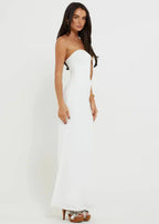 Strapless Metal Hardware Front Cut Out Bodycon Maxi Dress