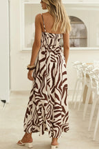 Zebra Print Sleeveless Spaghetti Strap High-waisted Vacation Maxi Dress