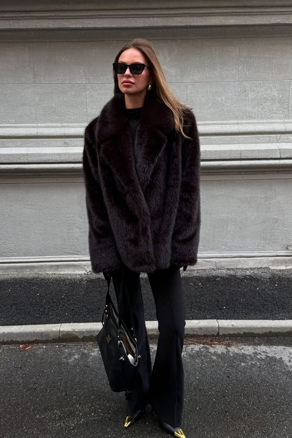 Faux Fox Fur Collar Blazer Coat