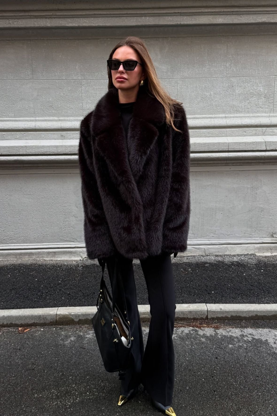 Faux Fox Fur Collar Blazer Coat