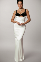 Quentin Plunge Neck Satin Maxi Dress