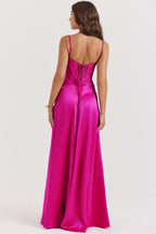 fuchsia lace up maxi dress