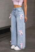Y2K Bow Applique Washed Relaxed Jeans
