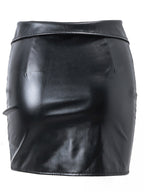 Skirt For Women Black Metal Details PU Leather Short Women Bottoms