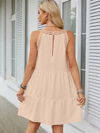 A-line Short Dress With Hollowed-out Lace Trim And Halter Neck