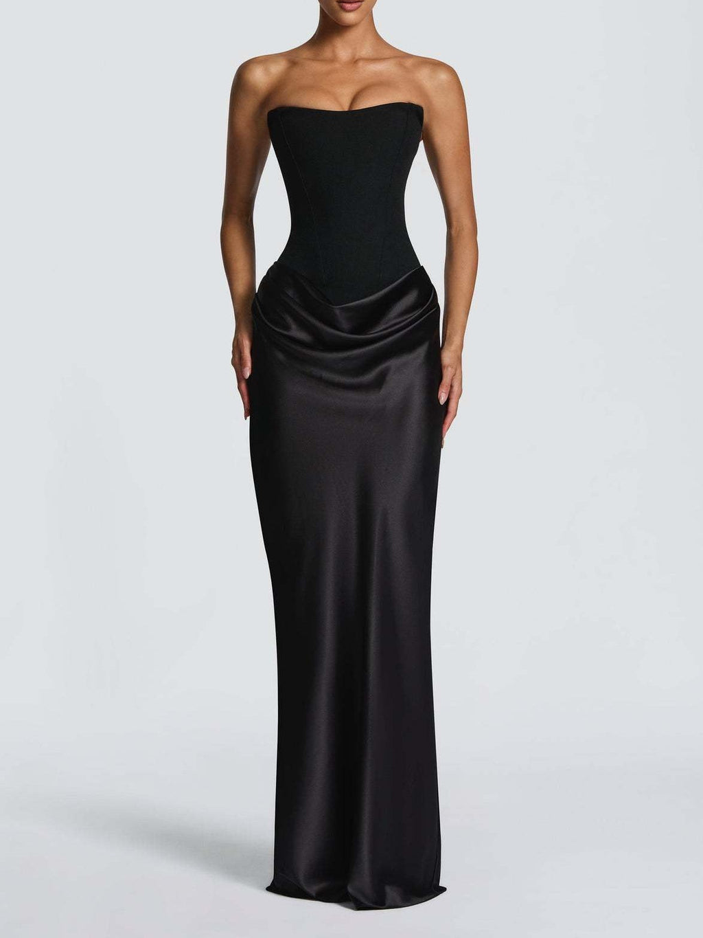 Satin Tie Ribbon Off-shoulder Sexy Strapless Bodycon Maxi Dress With Cinched Waist