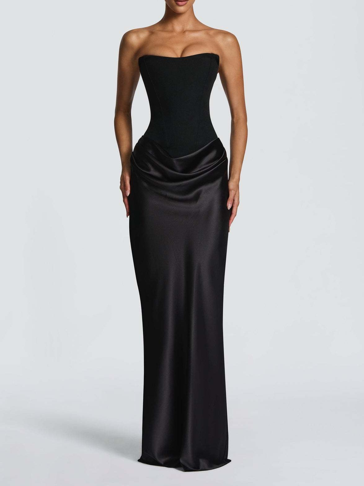 Satin Tie Ribbon Off-shoulder Sexy Strapless Bodycon Maxi Dress With Cinched Waist