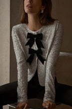 Elegant Bow Front Glitter Sequin Jacket