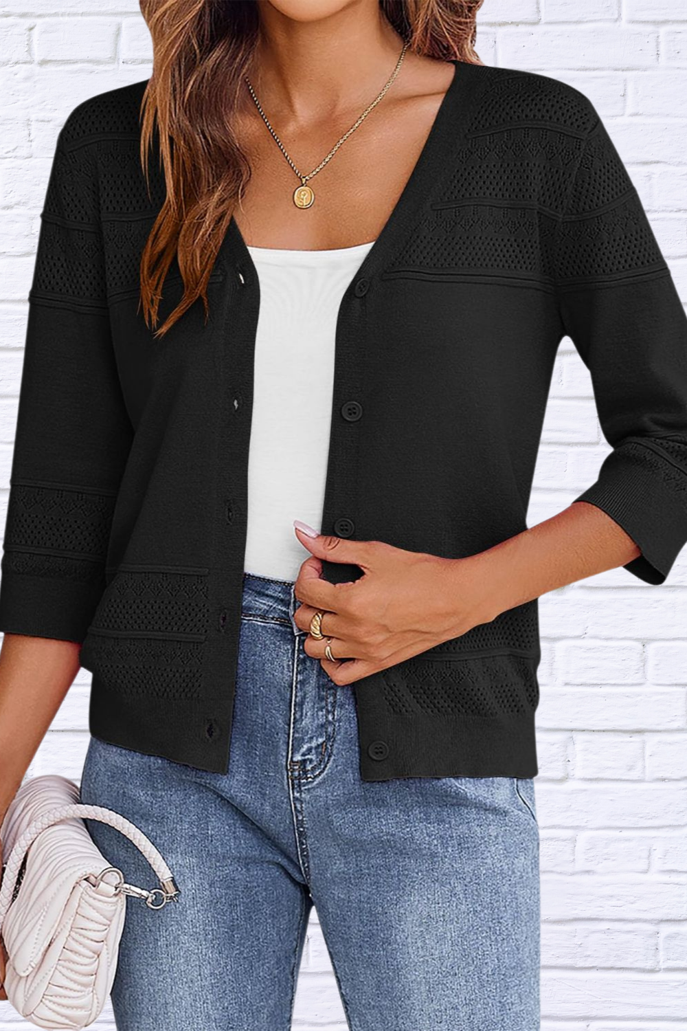 Button Up 3/4 Sleeve Cardigan _ Classic Comfort with a Modern Twist
