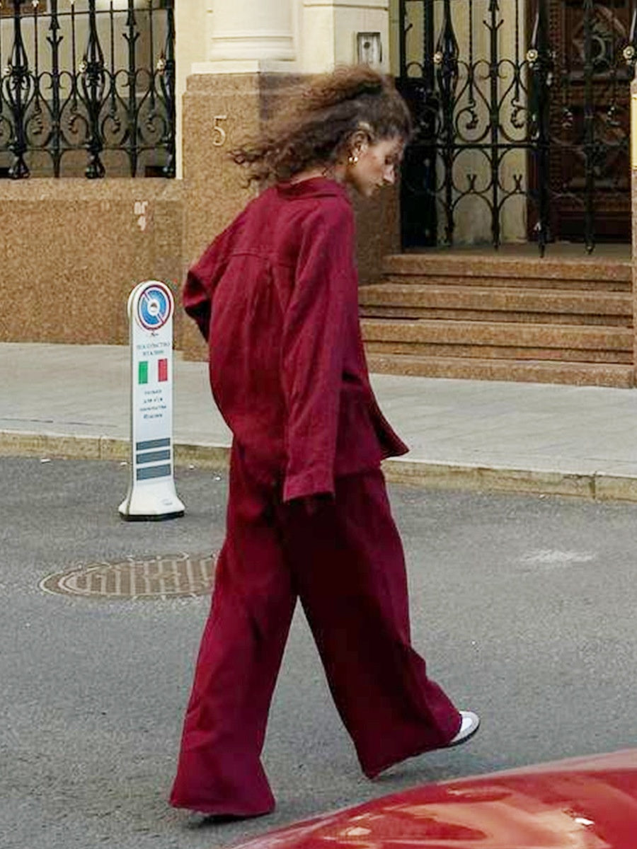 Loose-fitting Long-sleeved Shirt And Casual Trousers Two-piece Set
