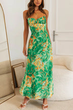 Spaghetti Strap Twist Back Printed Maxi Vacation Dress