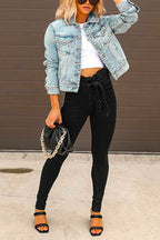 Distressed Button Up Ripped Short Denim Jacket
