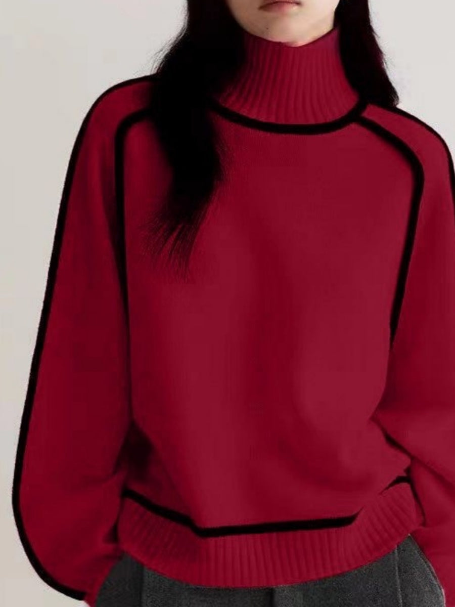 Color-blocked Stripes Splicing Half Turtleneck Sweaters