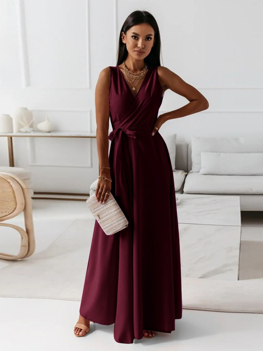 Lace Up V-neck Formal Dress Maxi Dresses