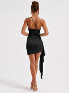 Satin Sloping Shoulders Sleeveless Slim Fit Backless Mini&Short Dresses