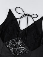 Black Lace Open Backless Halter High-waisted Long Dress