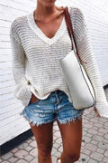Stylish V Neck Drop Shoulder Knit Sweaters