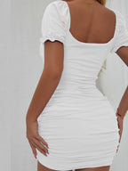 Hollow-out Pleated Puff Sleeve Bodycon Mini Dress
