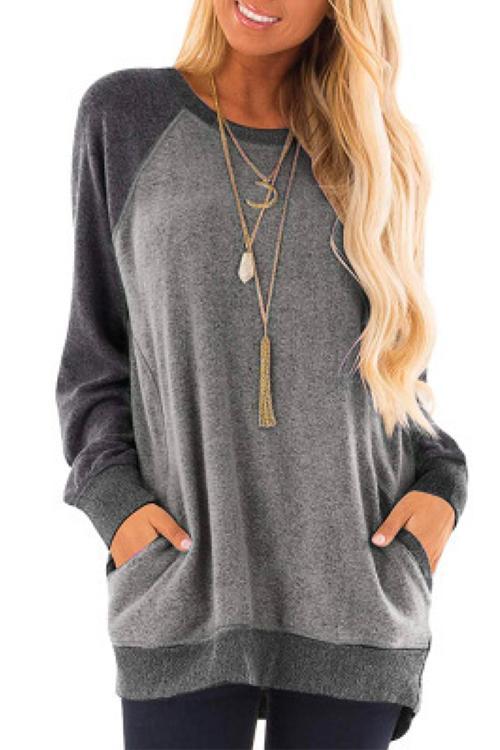 Color Block Splice Pockets Pullovers