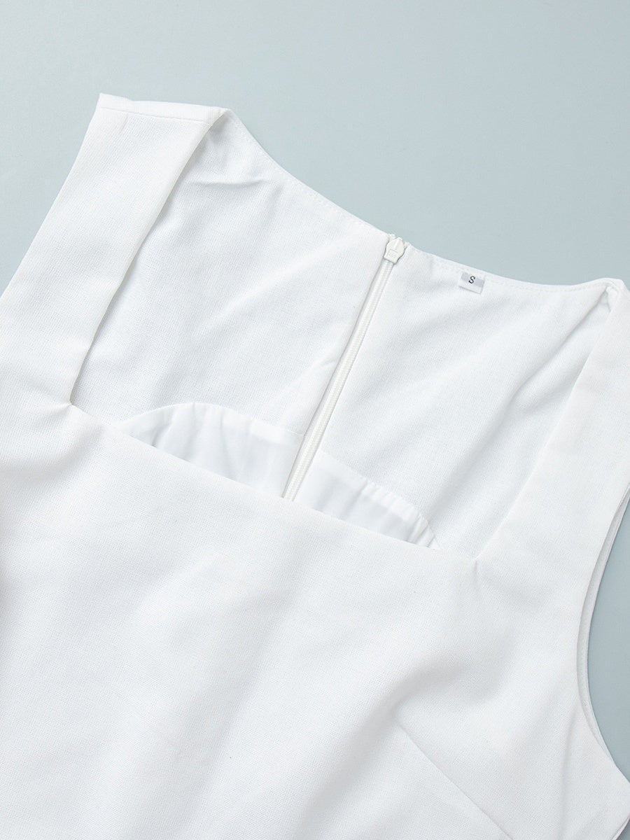 Square Collar Cotton And Linen Camisoles Leisure Temperament Maxi Dresses