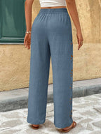 Minimalist Style Drawstring Hollow-out Solid Color Loose Wide-leg Trousers