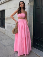 Pure Cotton Strapless Bra Jacket High-waisted Long Skirt Vacation Package 2-piece Sets