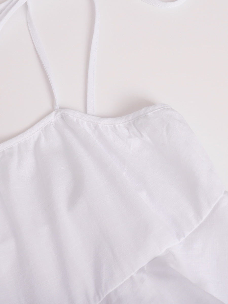 Pure Cotton Cake Skirt Backless Camisoles Beach Cover-up Mini&Short Dresses