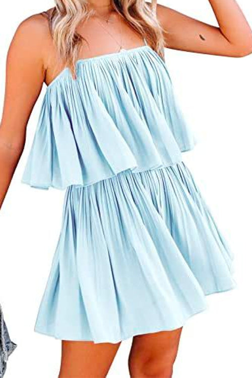 Solid Waisted Ruffle Pleated Cami Shorts Romper