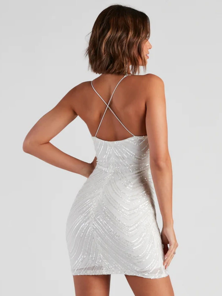 Sequins Backless Sexy Camisoles Formal Dress Mini&Short Dresses