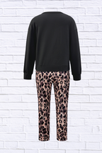 Round Neck Top and Leopard Pants Set _ Women__ Two-Piece Casual Chic Outfit for Everyday Style