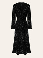 Crew Neck Long Sleeve Allover Sequin Bodycon Midi Dress