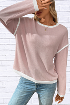 Ribbed Contrast Trim Long Sleeve Top