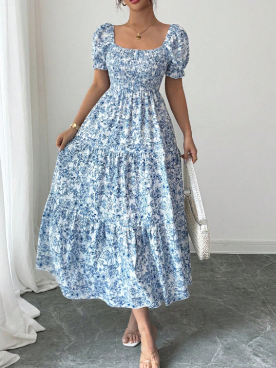 Puff Sleeve Printed Maxi Dresses