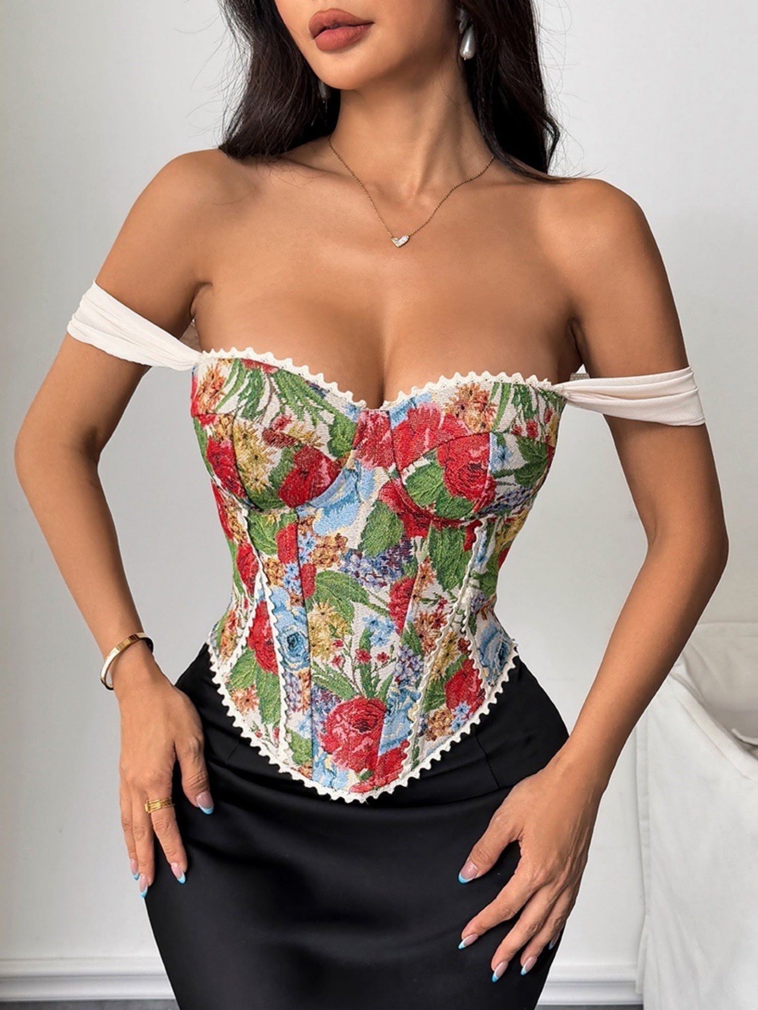 Jacquard Strapless Lace Tethered Fish Bones Strapless Bra