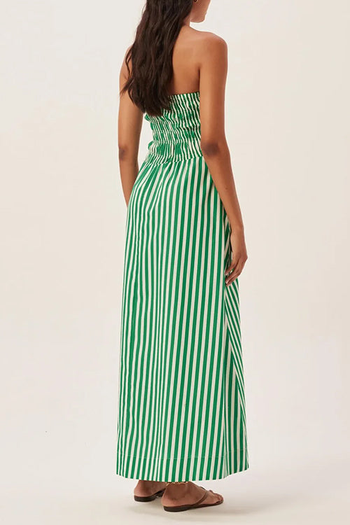 Strapless Smocked Tube Striped Maxi Dress