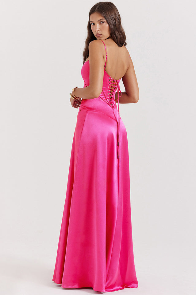 Satin Corset Spaghetti Strap Square Neck Maxi Gown
