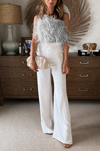 Strapless Faux Feather Crop Top
