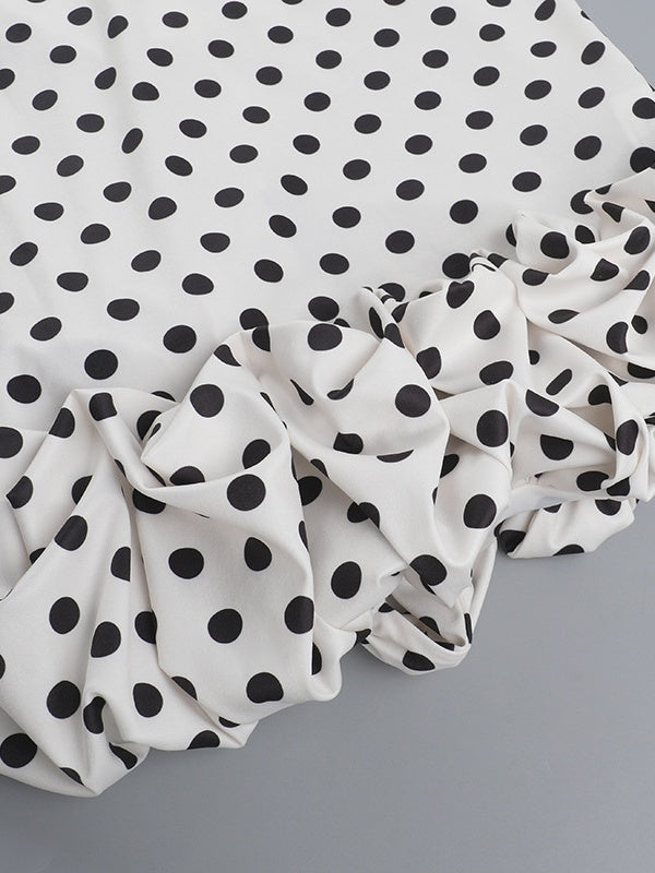 Polka Dot Fitted Ruched Skirt Midi Dress