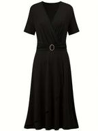 Grace Asymmetrical Knitting Large Skirt V-neck Midi Dresses