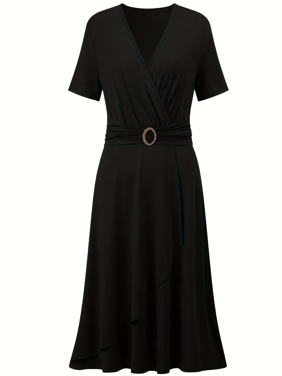Grace Asymmetrical Knitting Large Skirt V-neck Midi Dresses