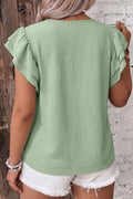 Clearly Aqua Plus Size Crew Neck Ruffle Sleeve Top