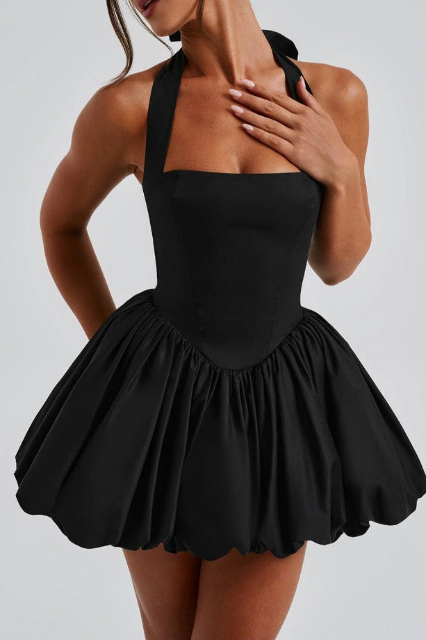 Halter Tie Bow Puffy Tulle Hem Mini Dress