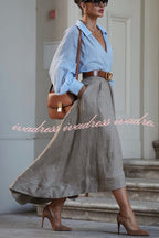 All Round Comfort Linen Blend V-neck Balloon Sleeve Loose Blouse