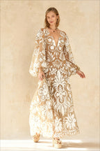 V-Neck Sexy Summer Casual Long Sleeve Boho Dress