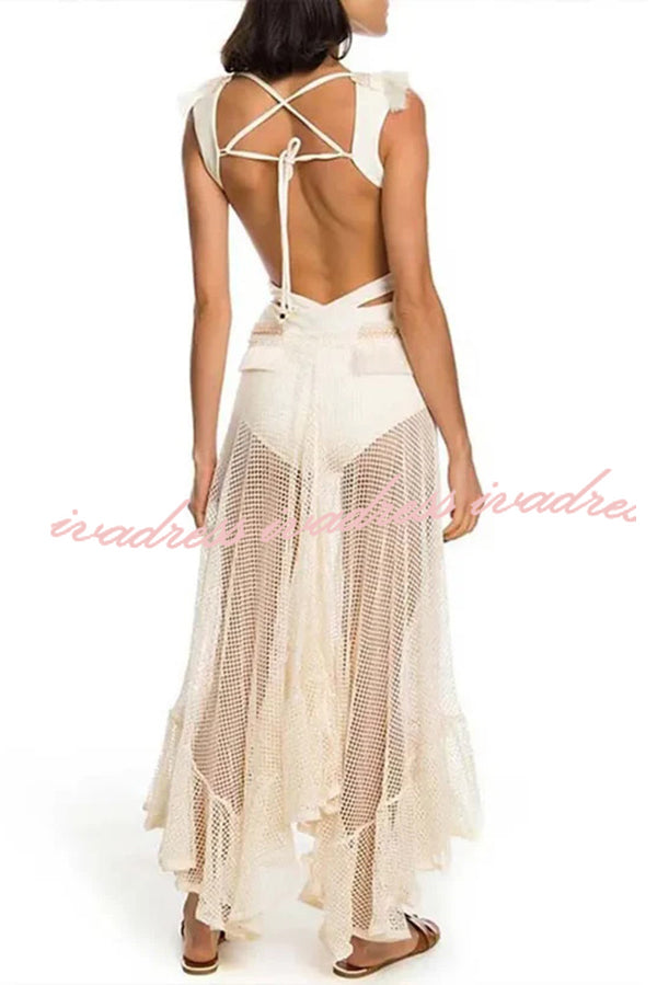 Sexy Deep V Hollow Backless Strappy One-piece Bikini Swimsuit